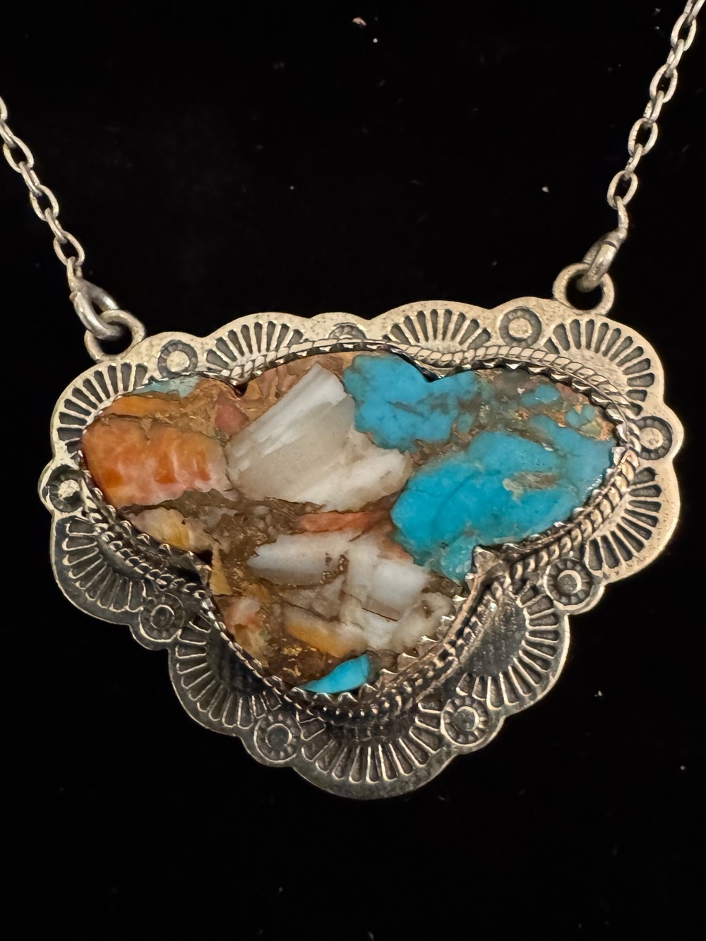 Turquoise Multi-Stone sterling Silver cow‎ Pendant Necklace - Women Jewelry